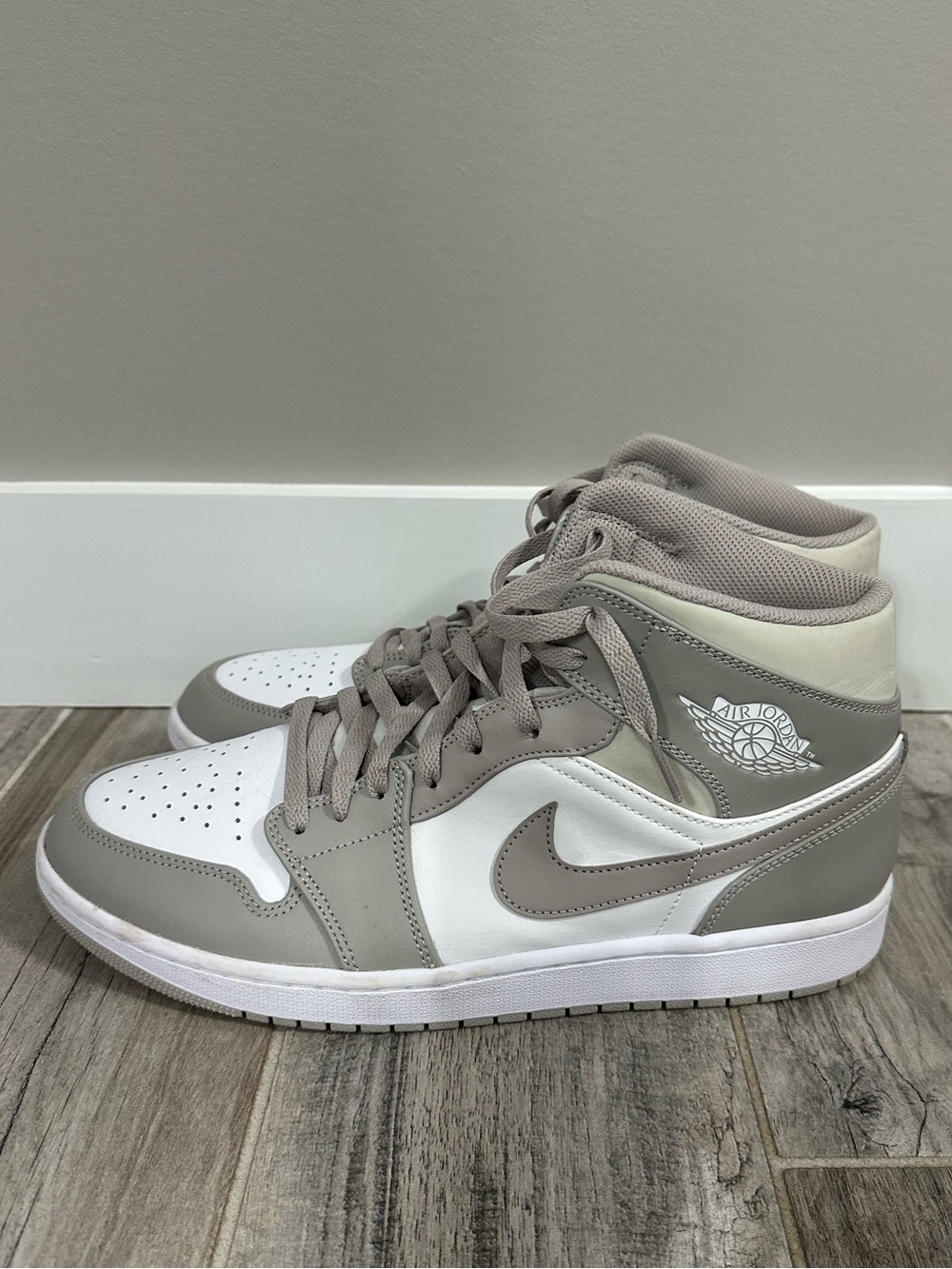 Jordan 1 Mid Men’s Sneakers in College Grey and White - worn once
